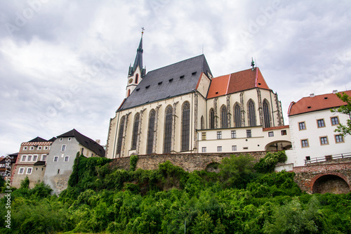 View to St. Vitus Church and Old Town of Český Krumlov (Cesky Krumlov), Czech Republic