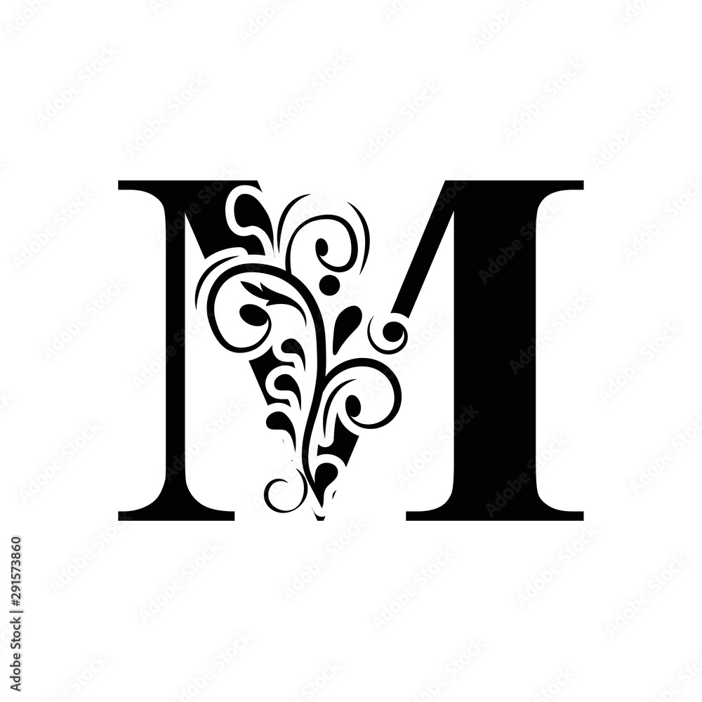 letter M. Black flower alphabet. Beautiful capital letters. letter M. Black flower alphabet. Beautiful capital letters.