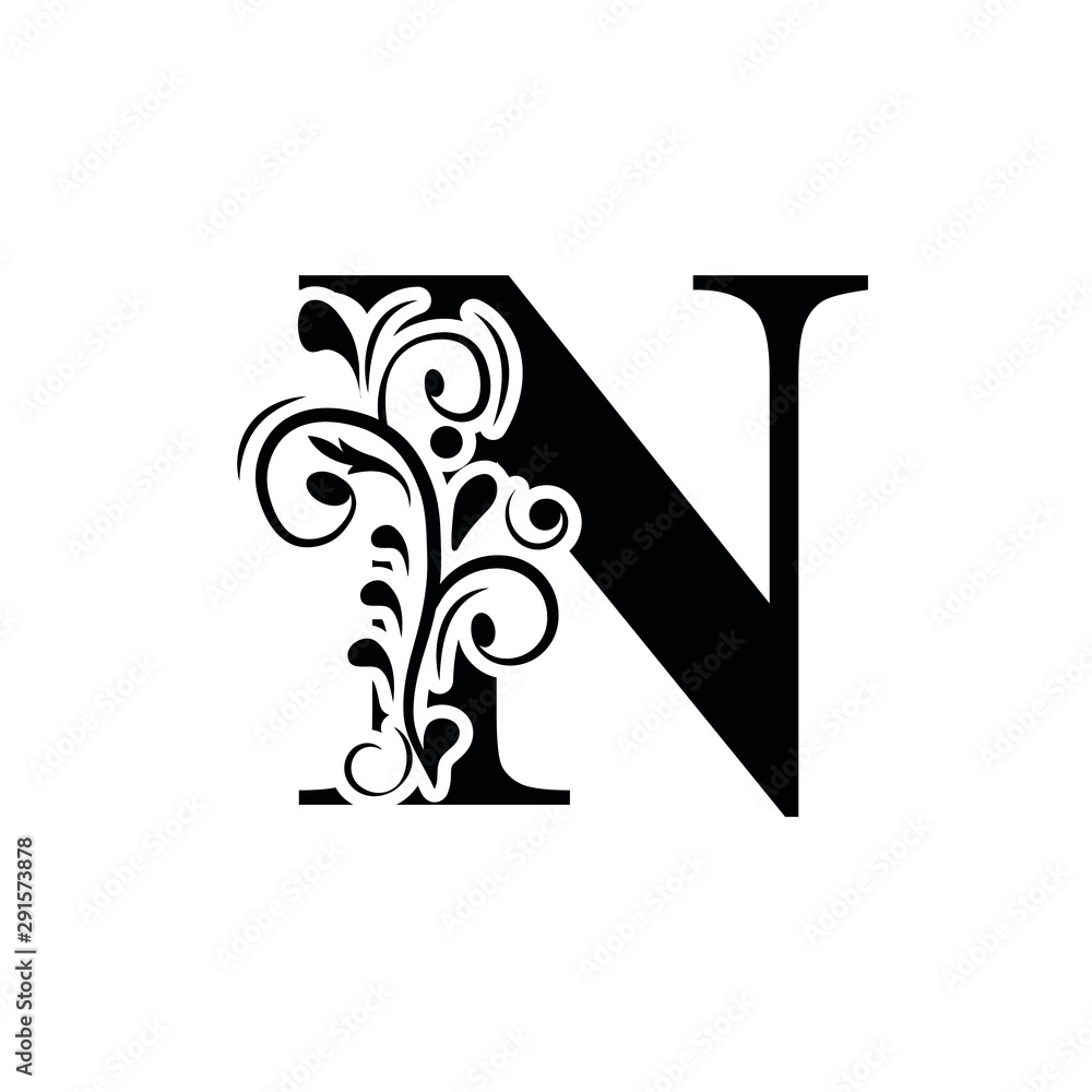 letter N. Black flower alphabet. Beautiful capital letters. letter N. Black flower alphabet. Beautiful capital letters.