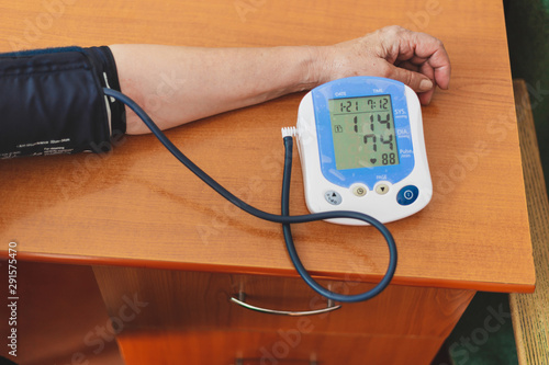 Patient doing an examination of her hypertension