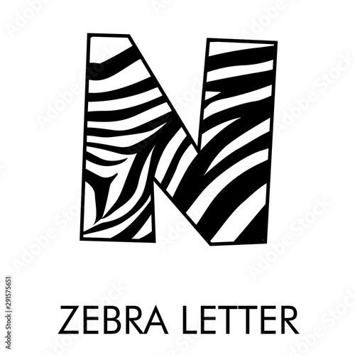 Logotipo letra N con patrón de piel de cebra en blanco y negro