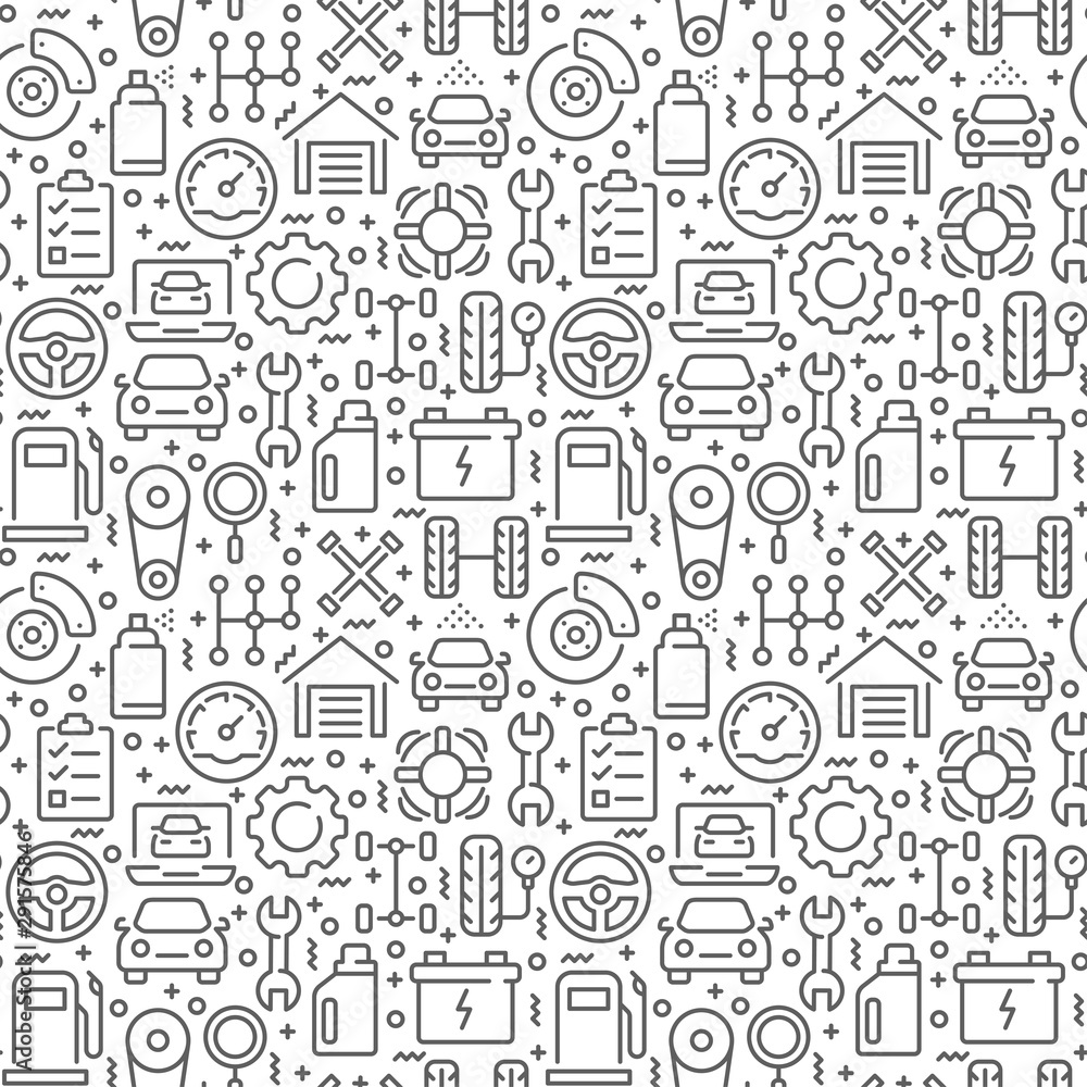 Car service seamless pattern with thin line icons
