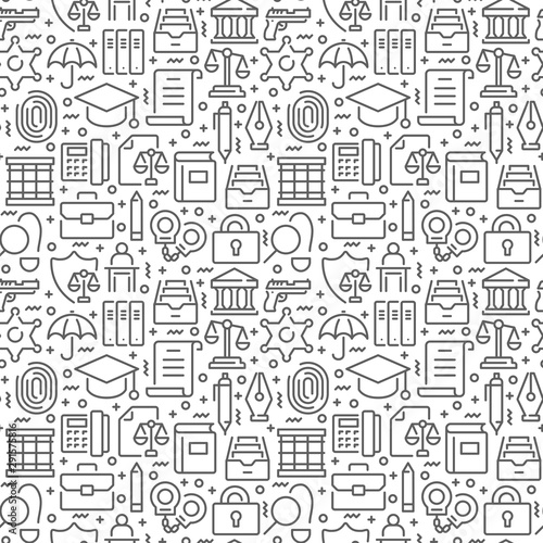 Law related seamless pattern with thin line icons