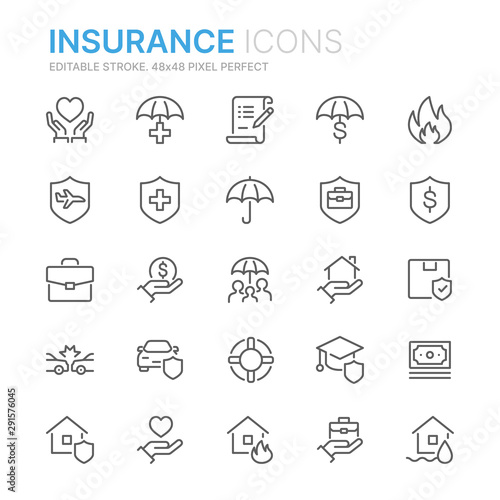 Collection of insurance related line icons. 48x48 Pixel Perfect. Editable stroke