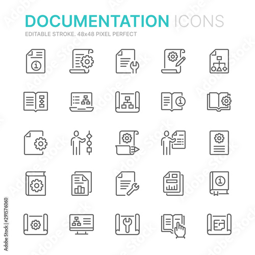 Collection of technical documentation related line icons. 48x48 Pixel Perfect. Editable stroke