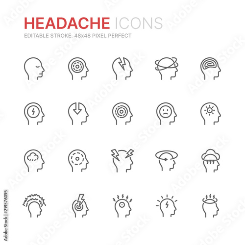 Collection of stress, headache and depression related line icons. 48x48 Pixel Perfect. Editable stroke
