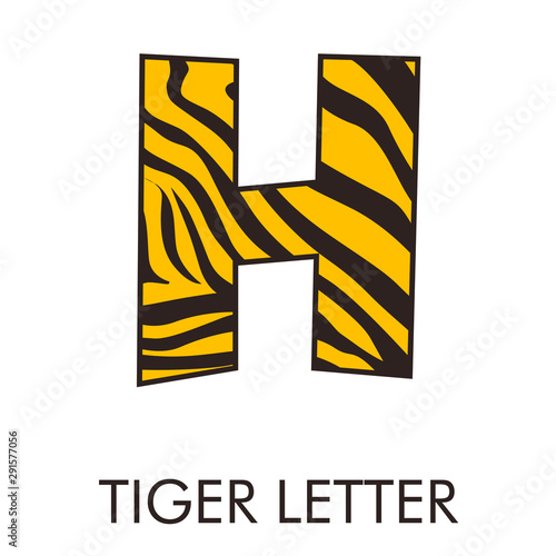 Logotipo letra H con patrón de piel de tigre en amarillo y marrón