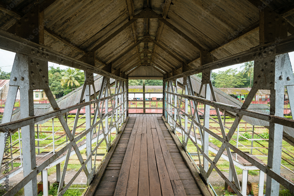 footbridge architecture at burmese train station