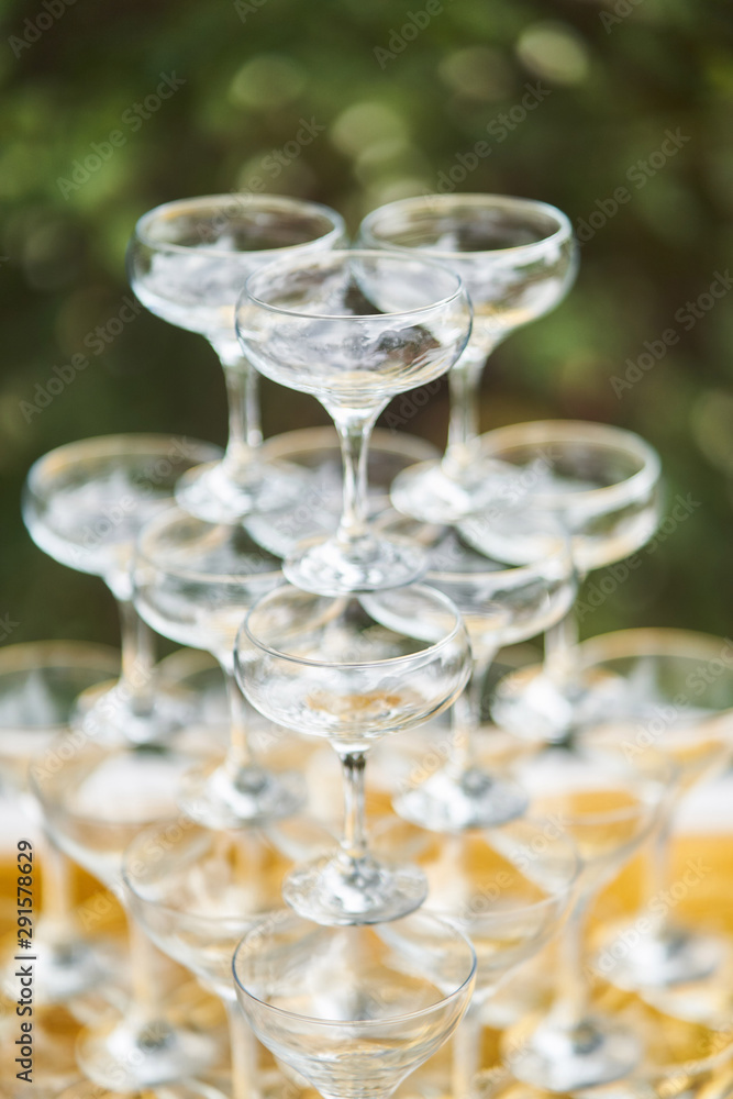 Champagne glass pyramid tower sketch engraving standing in a tower at the party Champagne glass pyramid tower sketch engraving standing in a tower at the party