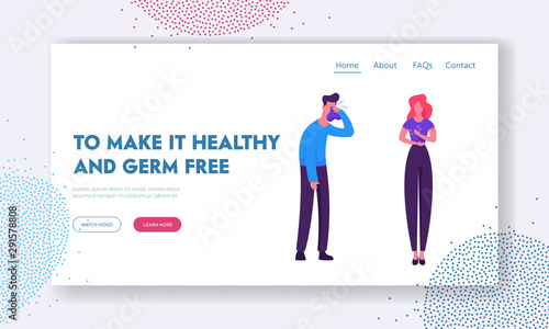 People with Allergy Website Landing Page. Intolerance Persons Illness with Cough and Sneeze Symptoms. Sick Patients Visiting Doctor. Allergen Pharmacy Web Page Banner. Cartoon Flat Vector Illustration