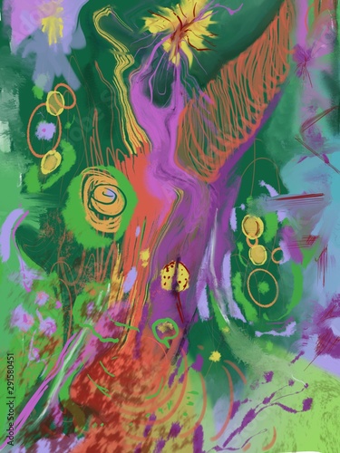 abstract background with flowers and butterflies