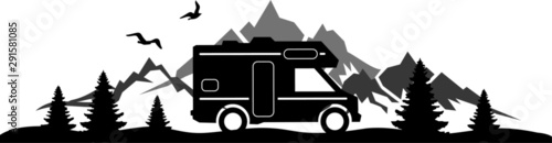 Camper Van Mountain Landsape Silhouette