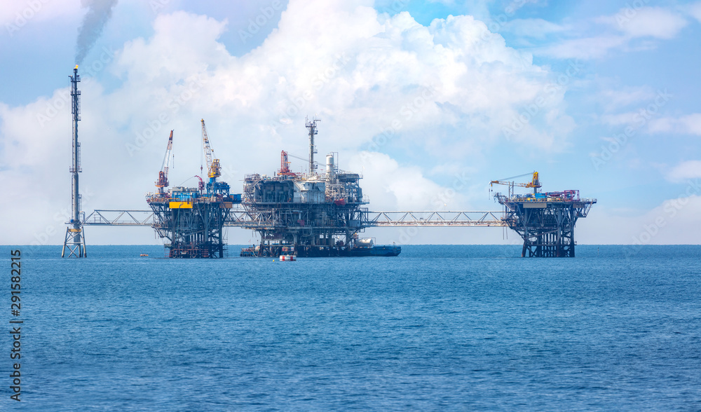 Complex big offshore oil rig drilling platform