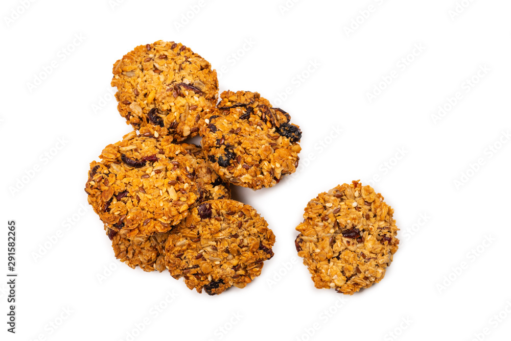 Granola cookies isolated on white background. Granola cookies isolated on white background.