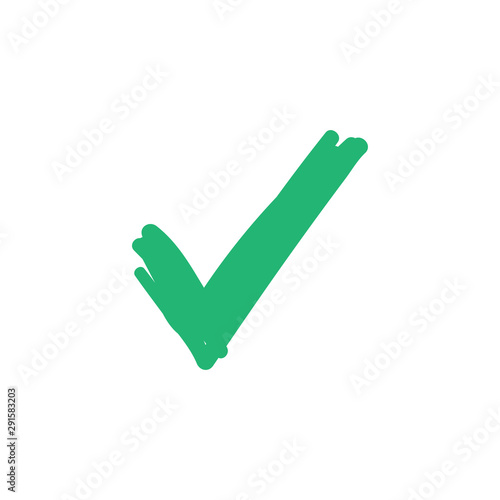 Green checkmark icon. Approval tick.
