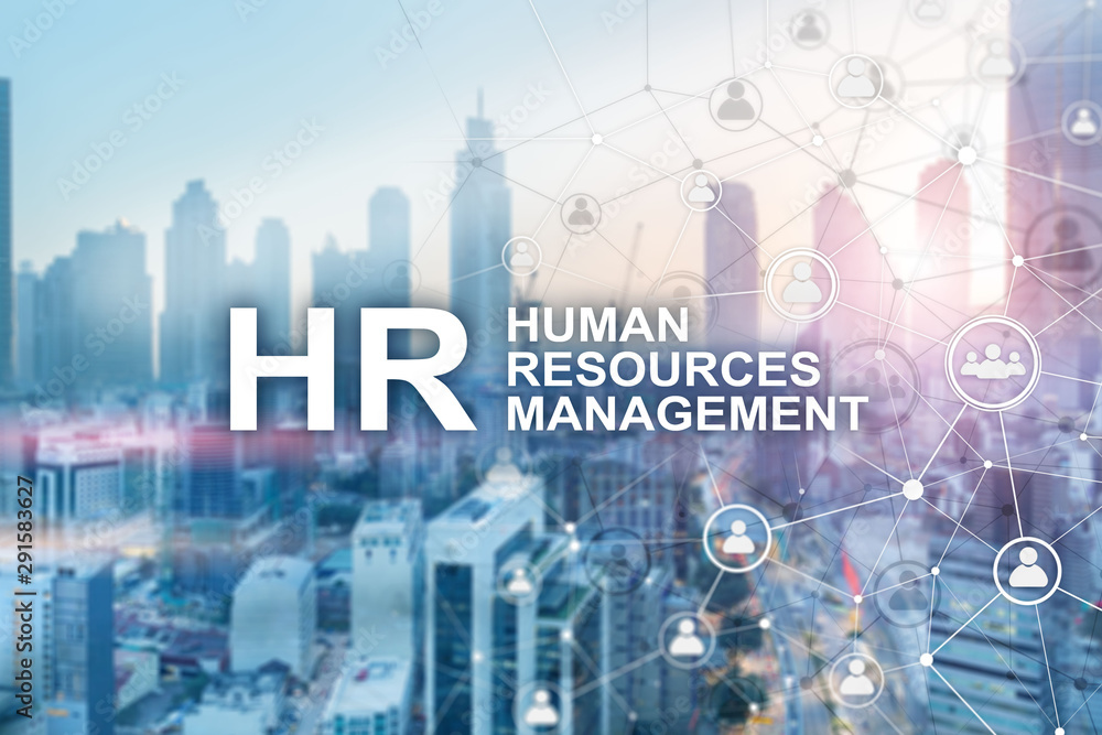 New Business Concept: Human Resources Managemen. Inscription on the background on blurry office.