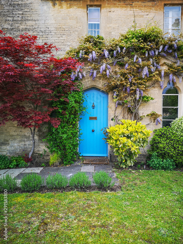 Bright blue English country house front door