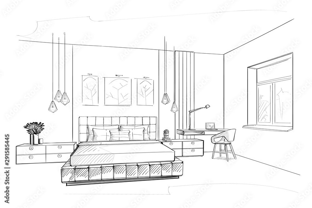 Bedroom interior sketch