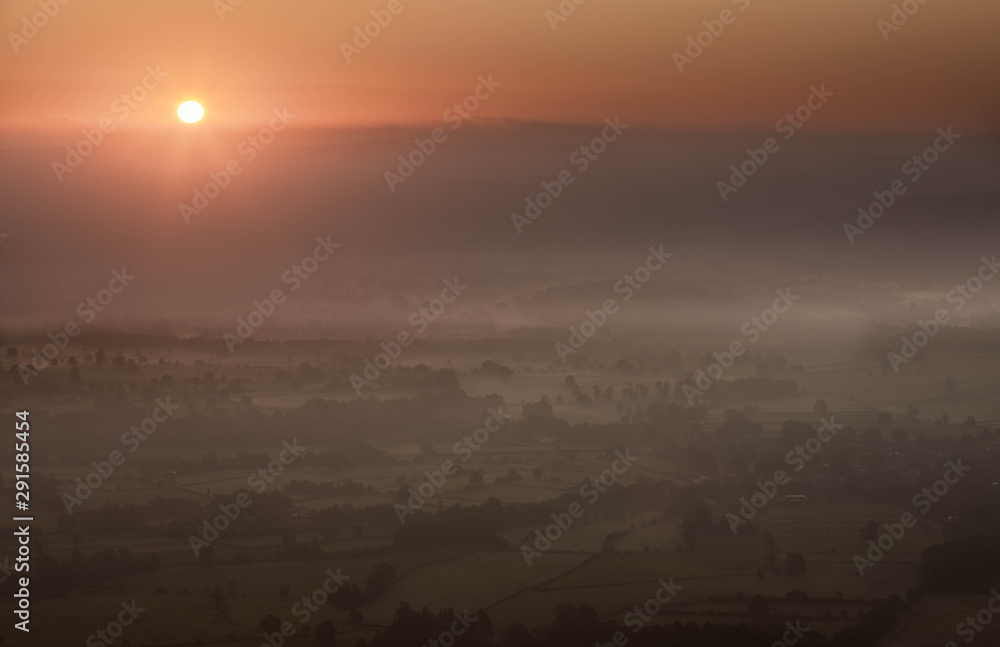 Hope Valley, Peak District, Early autumn misty sunrise