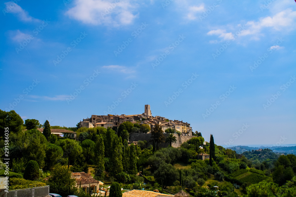 view of the medieval village of Saint Paul de Vence in Provence, Cote d Azur, france