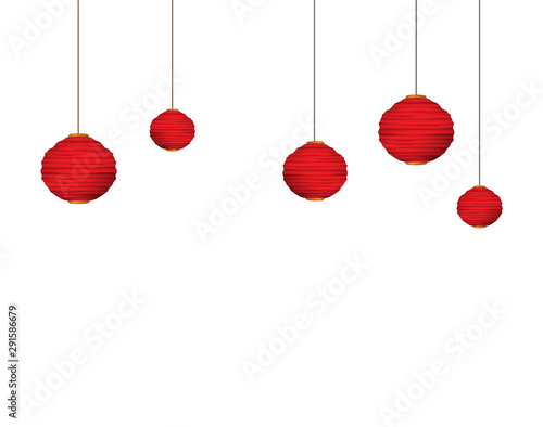 Chinese lanterns, paper lamp, lampion. Red and gold traditional lantern. Vector. illustration.