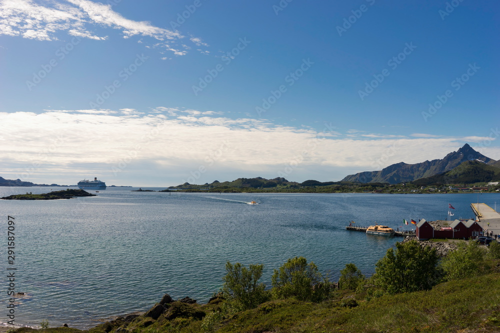 Tender transportation of passengers from a cruise ship to the shore, Lofoten Islands