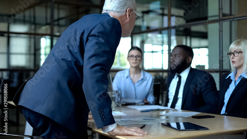 Slika na platnu Furious boss mad at company employees, stressful job, lack of business ethics