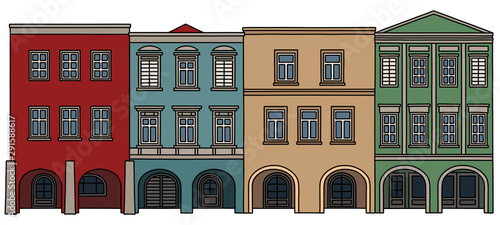 The hand drawing of four historical burger houses