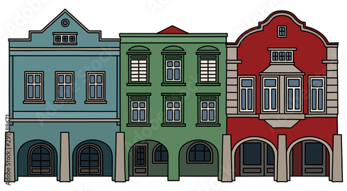The hand drawing of three historical burger houses