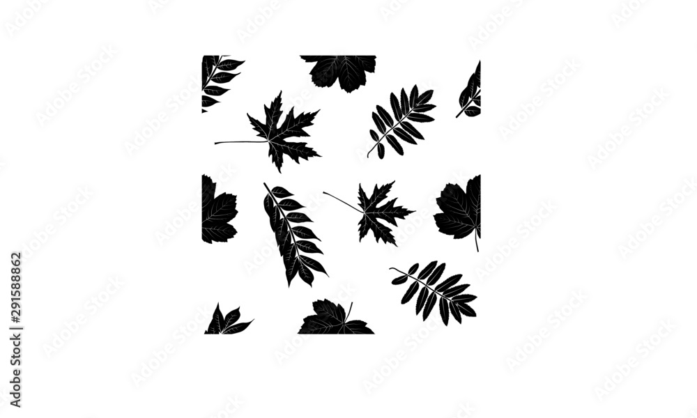 Black leaves vector seamless pattern