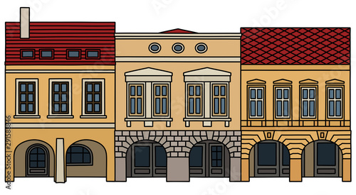 The hand drawing of three historical burger houses