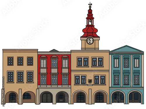 The hand drawing of four historical burger houses