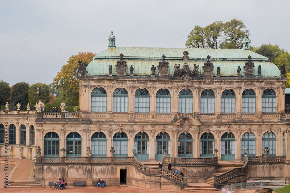 Zwinger, a palace in German city of Dresden, built in Baroque style. The Mathematisch-Physikalischer Salon. Architecture sightseeing in Germany