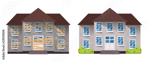House before and after repair. 