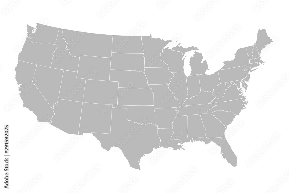 Blank similar USA map isolated on white background. United States of America country.