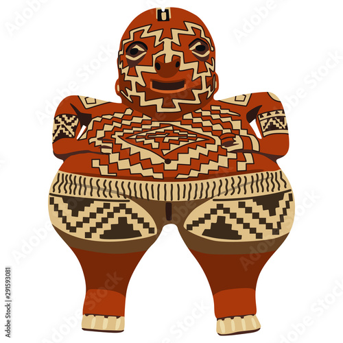 Venus from Chupicuaro. Pre Columbian Mexican art. Musee du quai Branly in Paris. Ancient tribal female figurine.  Isolated vector illustration.