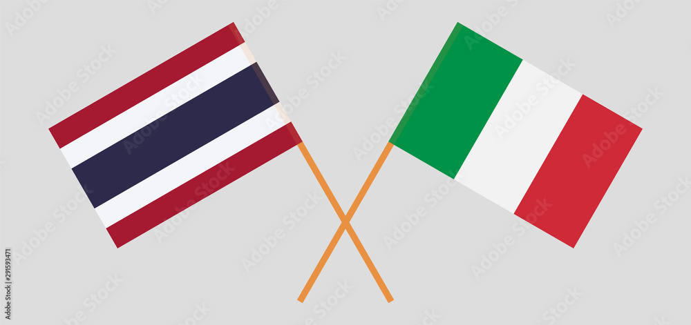 Thailand and Italy. Crossed Thai and Italian flags