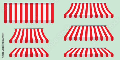 Set of striped awnings, canopies for the store.