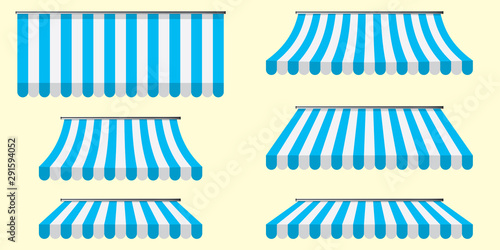 Set of striped awnings, canopies for the store.