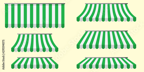 Set of striped awnings, canopies for the store.