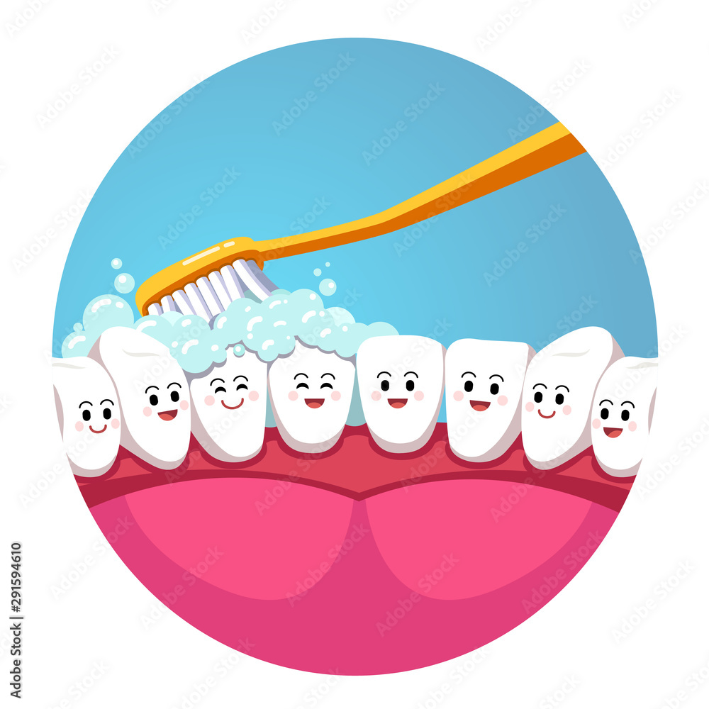 Obraz premium Toothbrush brushing teeth in mouth, inside view