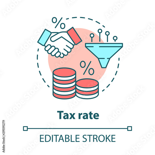 Tax rate concept icon. Taxable income idea thin line illustration. Pay percentage of revenue to government. Tax ratio calculation, profit percent. Vector isolated outline drawing. Editable stroke
