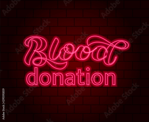 Blood lettering with brick background. Blood donation concept. Vector illustration