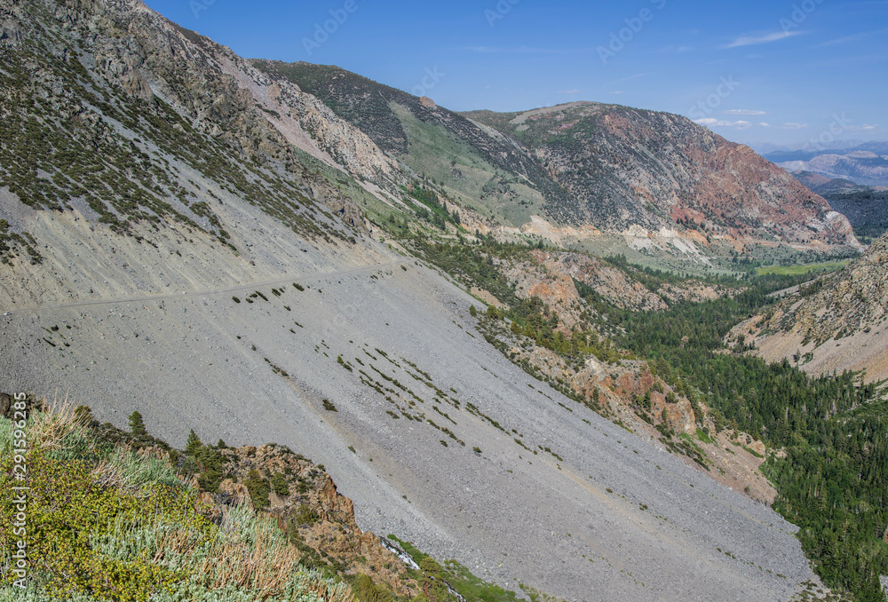 Mountain Highway Rockslide Area:  A section of the Tioga road through Yosemite National Park passes across an extensive landslide area in the Sierra Nevada Mountains.
