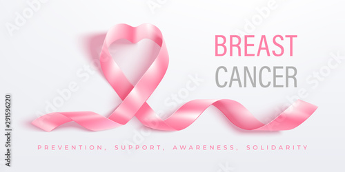 Breast cancer awareness month vector banner with pink ribbon
