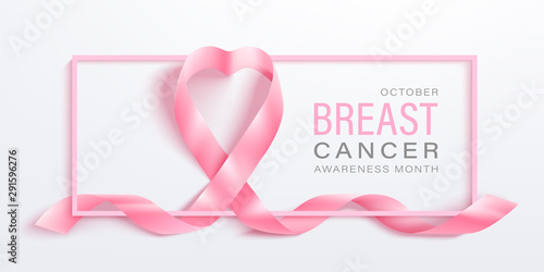 Breast cancer awareness month vector banner with pink ribbon
