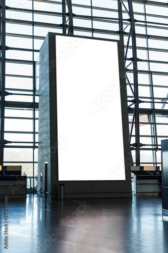 Blank mock up of vertical poster billboard on airport