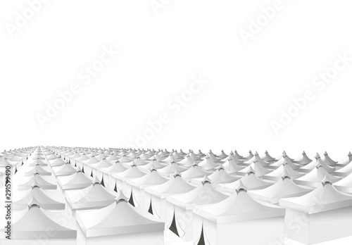 Mina hajj tents in Saudi Arabia for pilgrims. Islamic pilgrimage. Pillar of Islam. Vector illustration