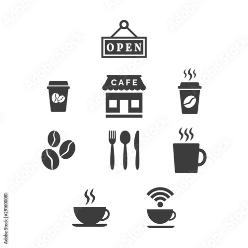 Restaurant and cafe icons set on white background.