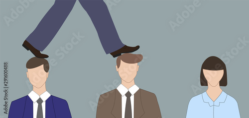 Fotografie Businessman careerist walk on heads of his colleagues